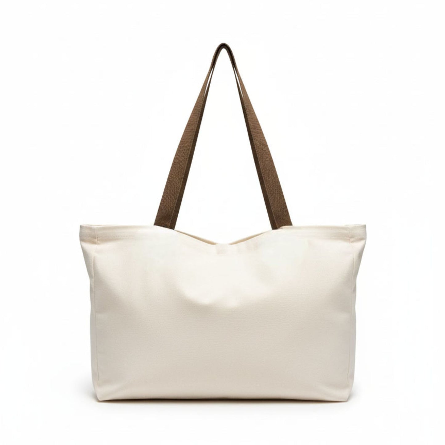 Beige tote bag with brown straps on a white background - Dotflakes