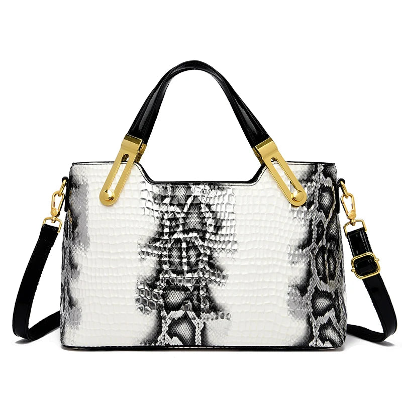 Ladies Black & White Print Tote Handbag | Dotflakes