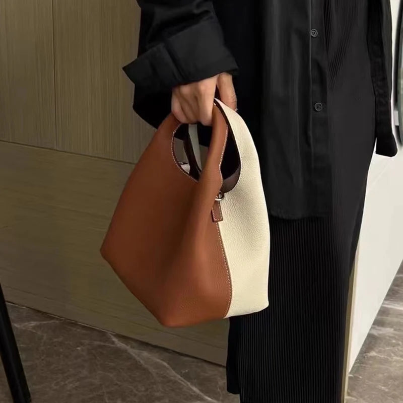 Ladies Genuine Leather Retro Bitone Handbag | Dotflakes