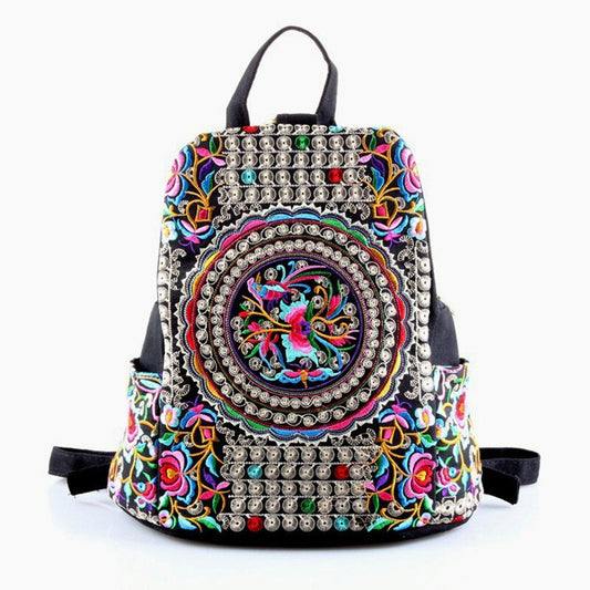 Women's Vintage Artistic Floral Embroidery Canvas Backpack | Dotflakes