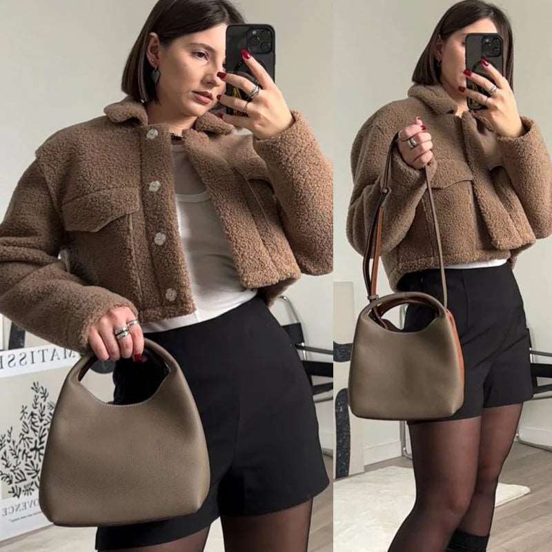 Ladies Genuine Leather Retro Bitone Handbag | Dotflakes
