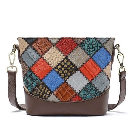 Ladies Leather Multicolor Patchwork Crossbody Tote | Dotflakes