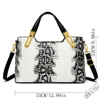 Ladies Black & White Print Tote Handbag | Dotflakes
