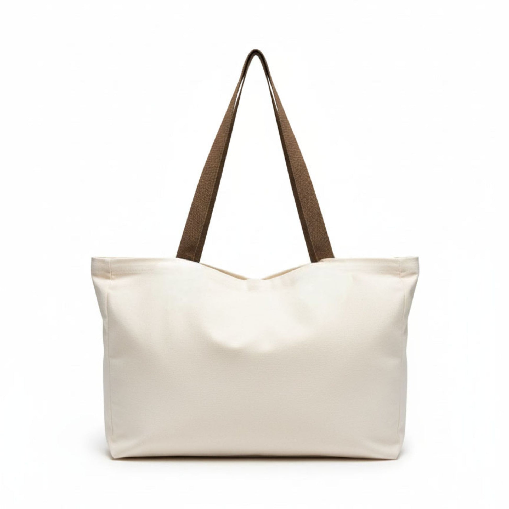 Beige tote bag with brown straps on a white background - Dotflakes