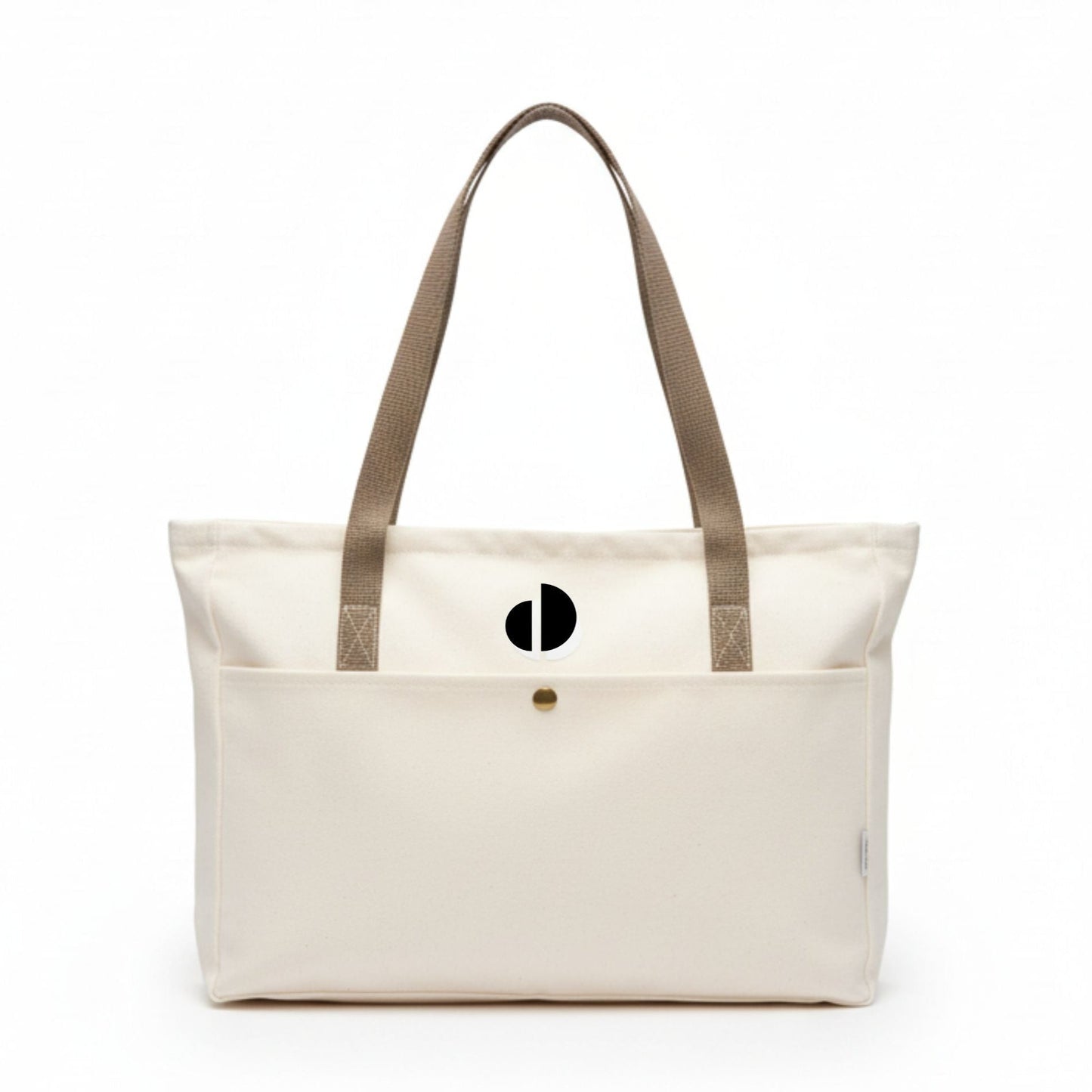 Beige tote bag with brown straps on a white background - Dotflakes