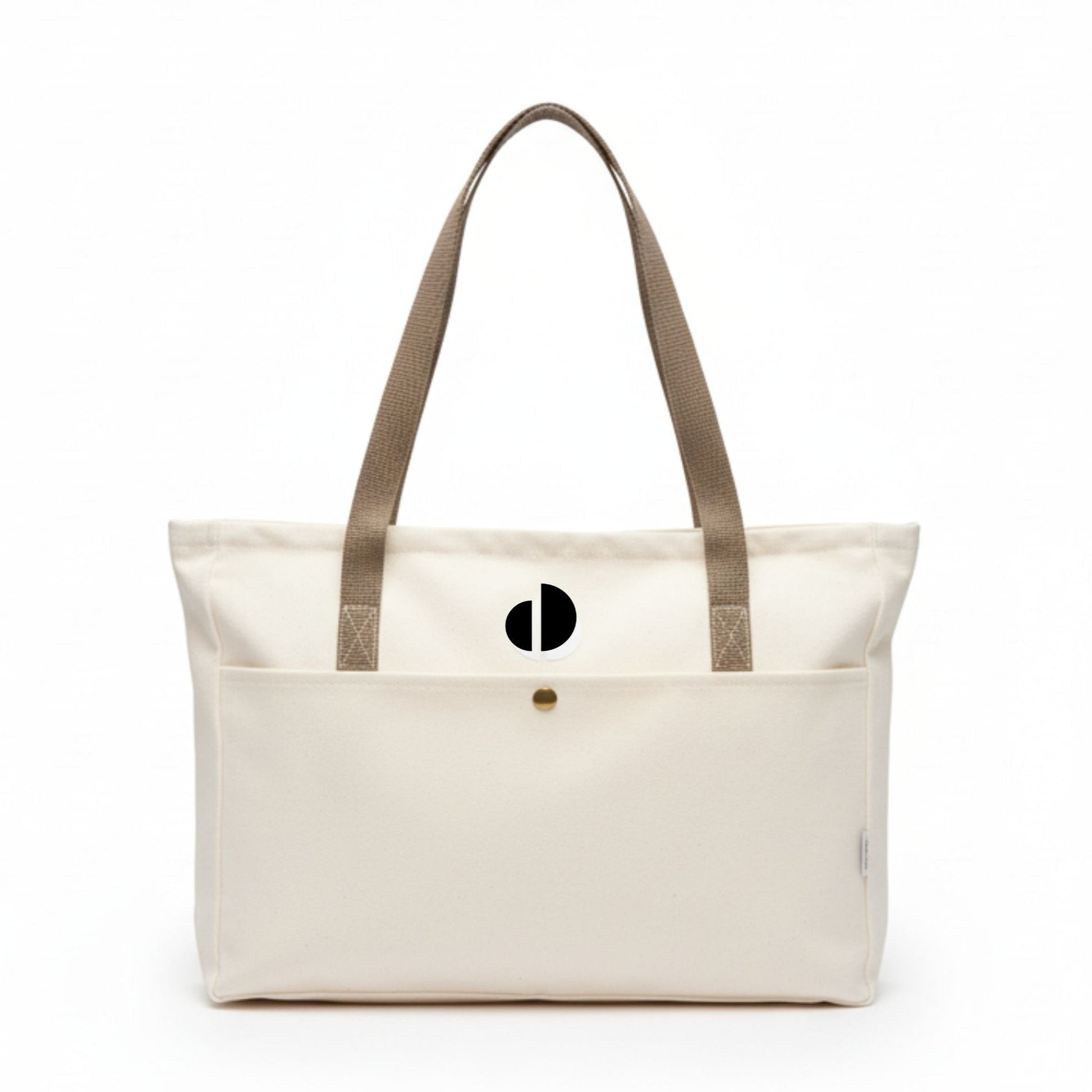 Beige tote bag with brown straps on a white background - Dotflakes