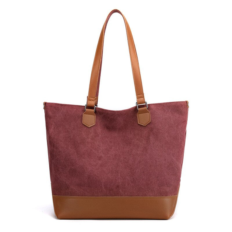 Ladies Canvas With PU Contrast Color Tote Bag | Dotflakes