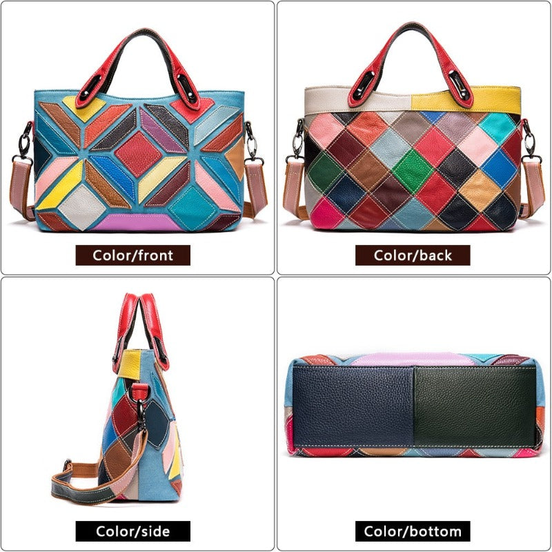 Women's Leather Patchwork Tote Bag | Dotflakes