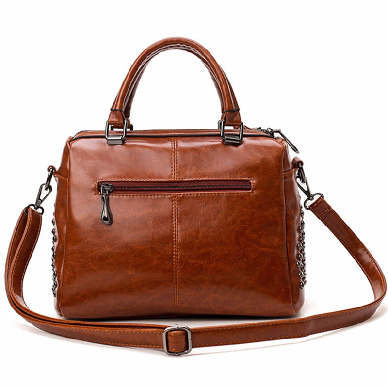 Women's Vintage Rivet Sequined Leather Handbag
