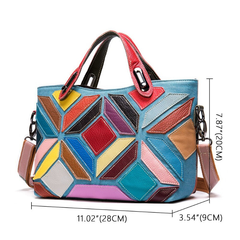 Women's Leather Patchwork Tote Bag | Dotflakes