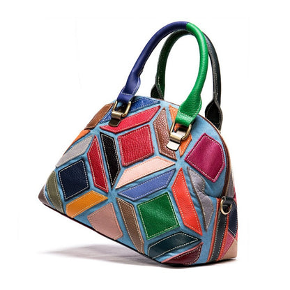 Women's Patchwork Multicolor Leather Handbag | Dotflakes