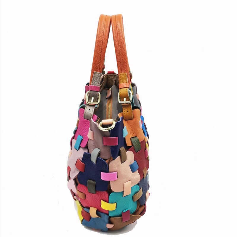 Ladies Multicolor Leather Patchwork Shoulder Tote Bag | Dotflakes