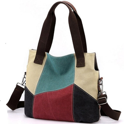 Women's Canvas Patchwork Crossbody Tote | Dotflakes