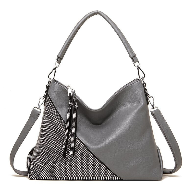 Ladies Soft Leather Diagonal Bicolor Patchwork Handbag | Dotflakes
