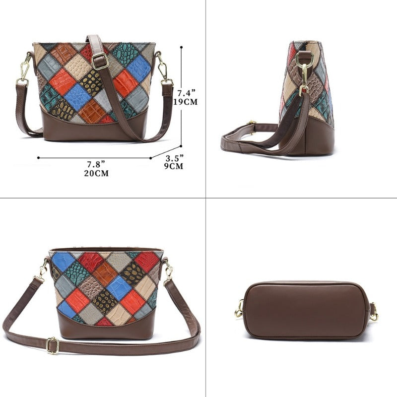 Ladies Leather Multicolor Patchwork Crossbody Tote | Dotflakes