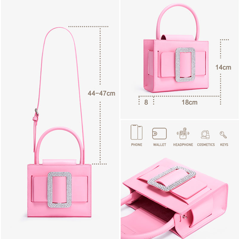 Women's Pink Color Leather Trendy Handbags Dotflakes