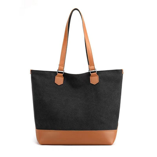 Ladies Canvas & PU Contrast Color Tote Bag | Dotflakes