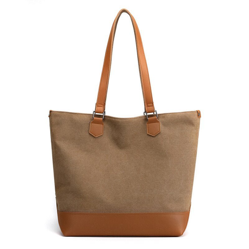 Ladies Canvas & PU Contrast Color Tote Bag | Dotflakes