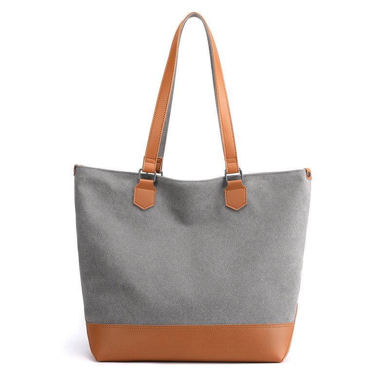 Ladies Canvas & PU Contrast Color Tote Bag | Dotflakes