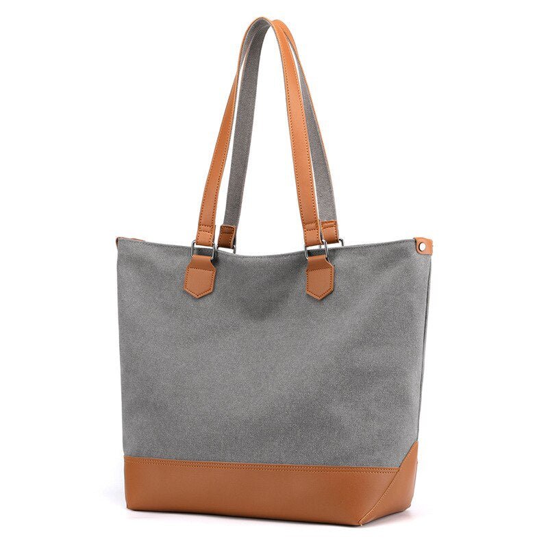 Ladies Canvas & PU Contrast Color Tote Bag | Dotflakes