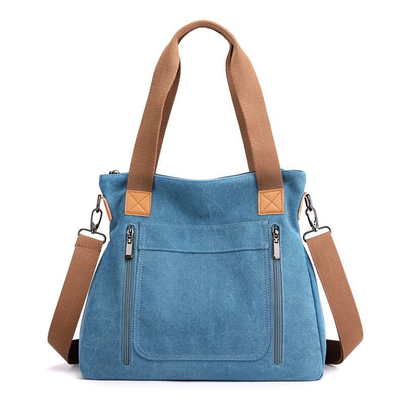 Ladies Canvas Solid Color Messenger Tote Bag | Dotflakes