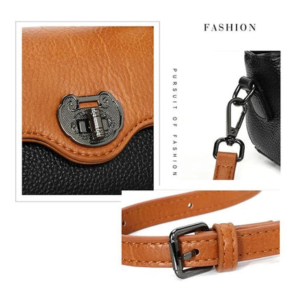 Ladies Fashion Button Black - Brown Crossbody Bag | Dotflakes