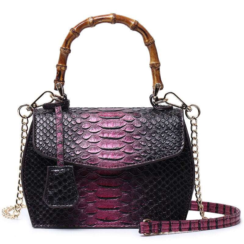 Ladies Leather Color Contras Bamboo Handle Shoulder Bag | Dotflakes