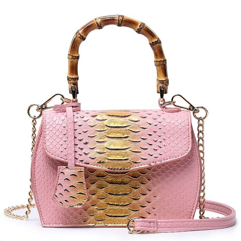 Ladies Leather Color Contras Bamboo Handle Shoulder Bag | Dotflakes