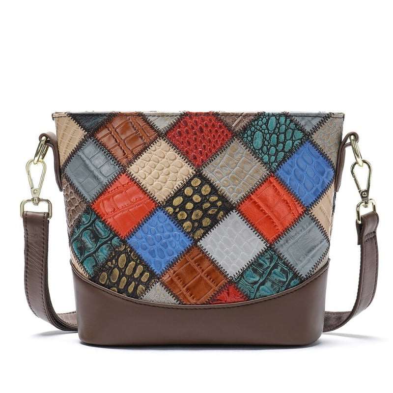 Ladies Leather Multicolor Patchwork Crossbody Bag | Dotflakes