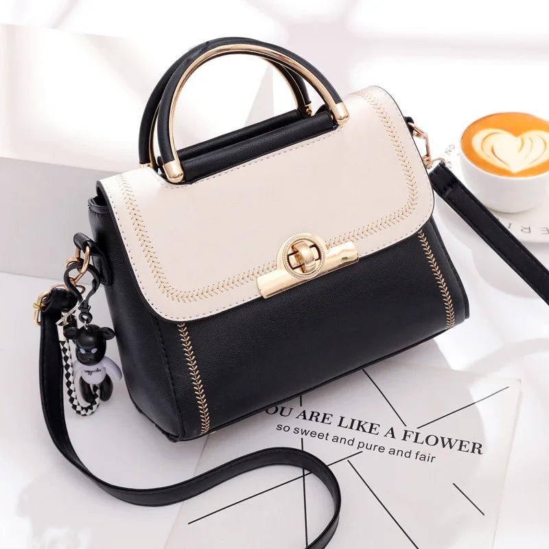 Ladies Lock Flap Contrast Color Handbag | Dotflakes