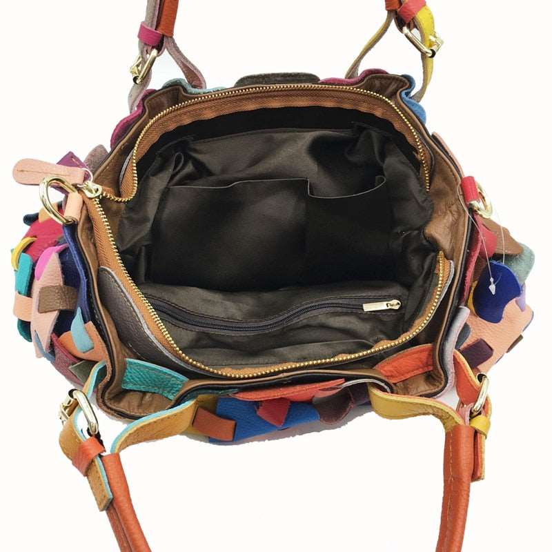 Ladies Multicolor Leather Patchwork Shoulder Tote | Dotflakes