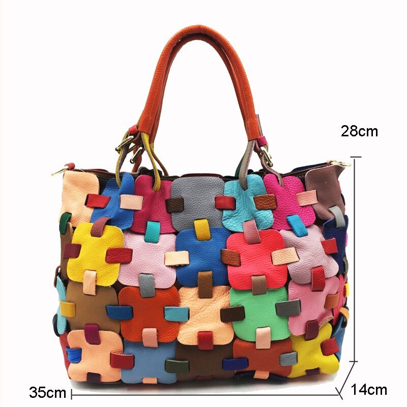 Ladies Multicolor Leather Patchwork Shoulder Tote | Dotflakes