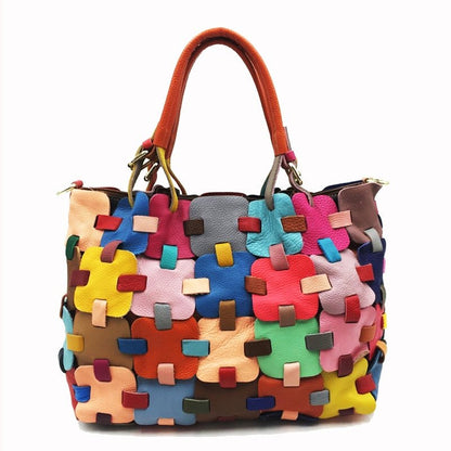 Ladies Multicolor Leather Patchwork Shoulder Tote | Dotflakes