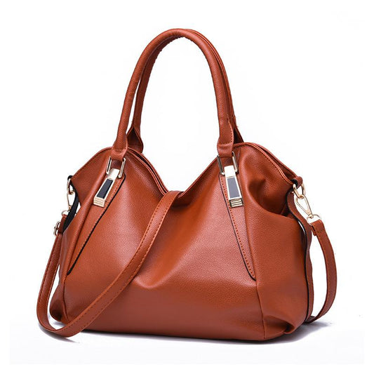 Ladies Solid Color Soft Leather Satchel Handbag | Dotflakes