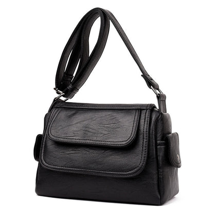 Women Solid Color Leather Crossbody Messenger Bag | Dotflakes