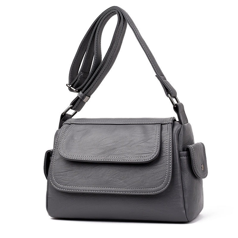 Women Solid Color Leather Crossbody Messenger Bag | Dotflakes