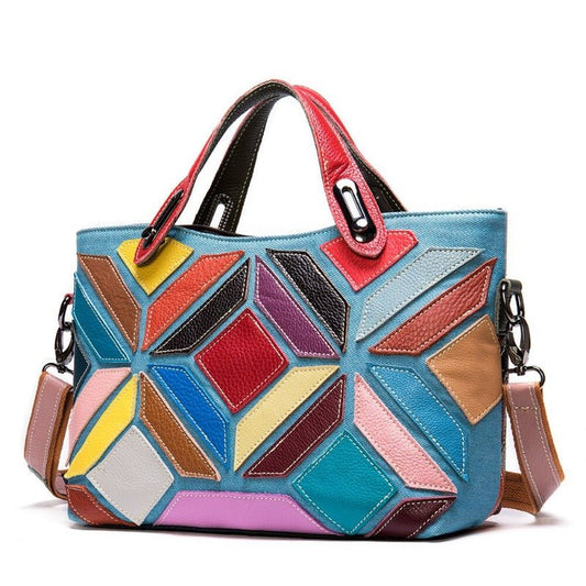 Women's Leather Patchwork Tote Bag | Dotflakes