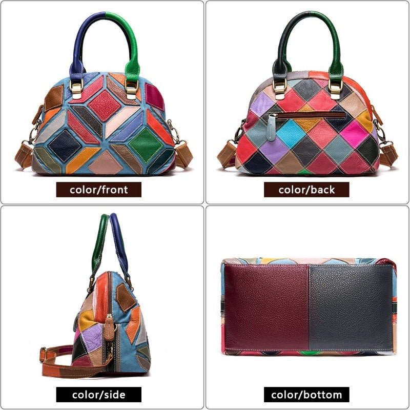 Women's Multicolor Leather Patchwork Handbag | Dotflakes