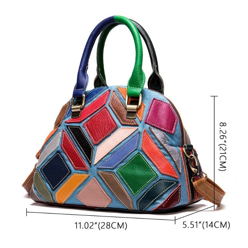 Women's Multicolor Leather Patchwork Handbag | Dotflakes