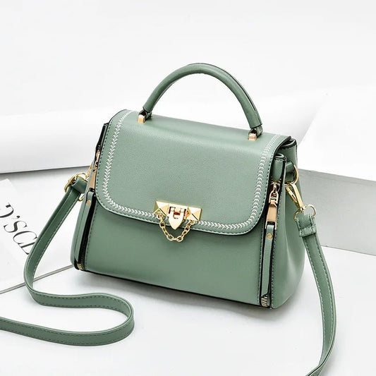 Women's Solid Color Retro Stiched Handbag | Dotflakes