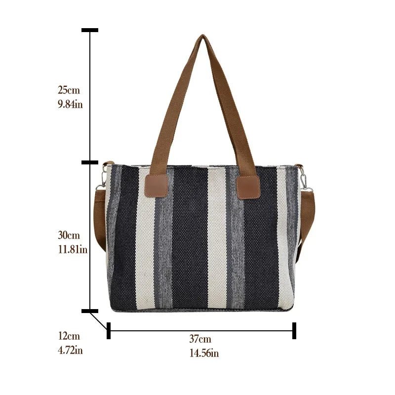 Women's Striped Canvas Tote Bag | Dotflakes