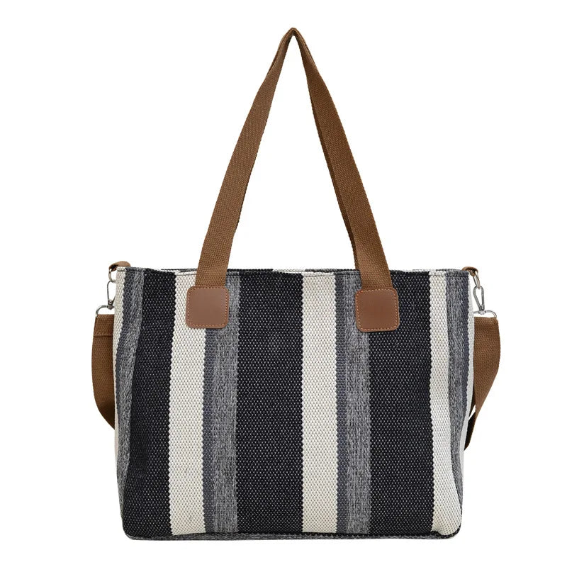 Women's Striped Canvas Tote Bag | Dotflakes